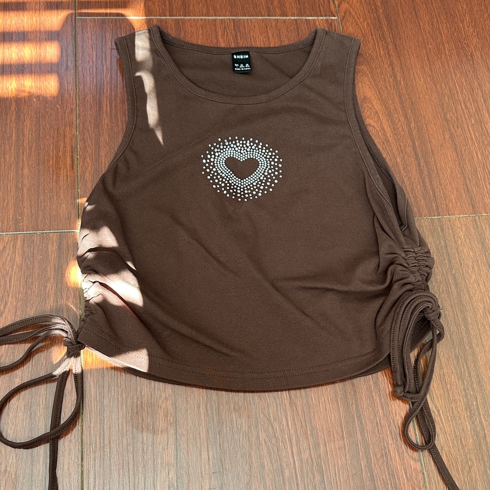 SHEIN Brown Tank Top with Heart Detail